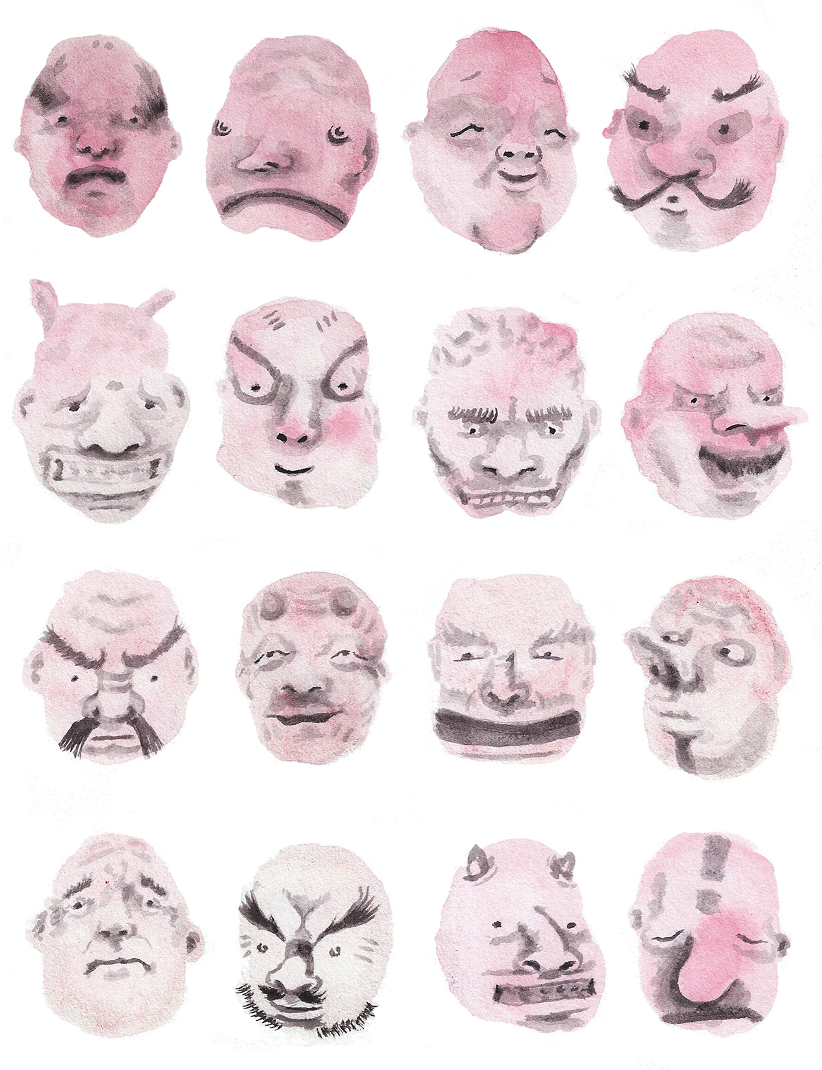 #illustration #ink #japanese #masks   #GIF #animation #noh #Acrylic Ink