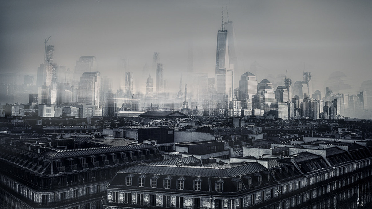 Paris newyork Collaboration abstract surreal ghost city buildings Manhattan