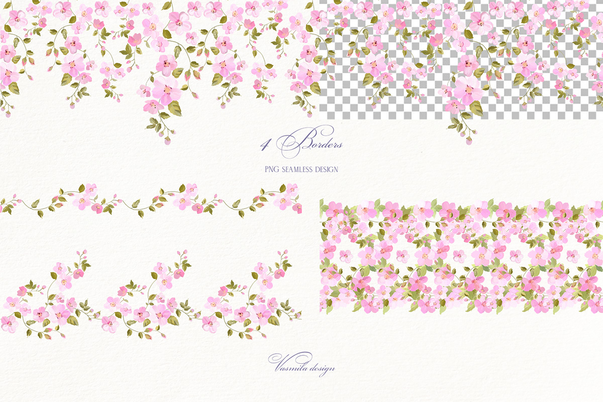 border digital illustration floral Flowers frame ILLUSTRATION  painting   pattern pink vintage