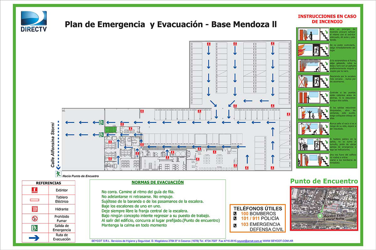 Plano de Evacuación DirecTV emergencia señaletica Iconos