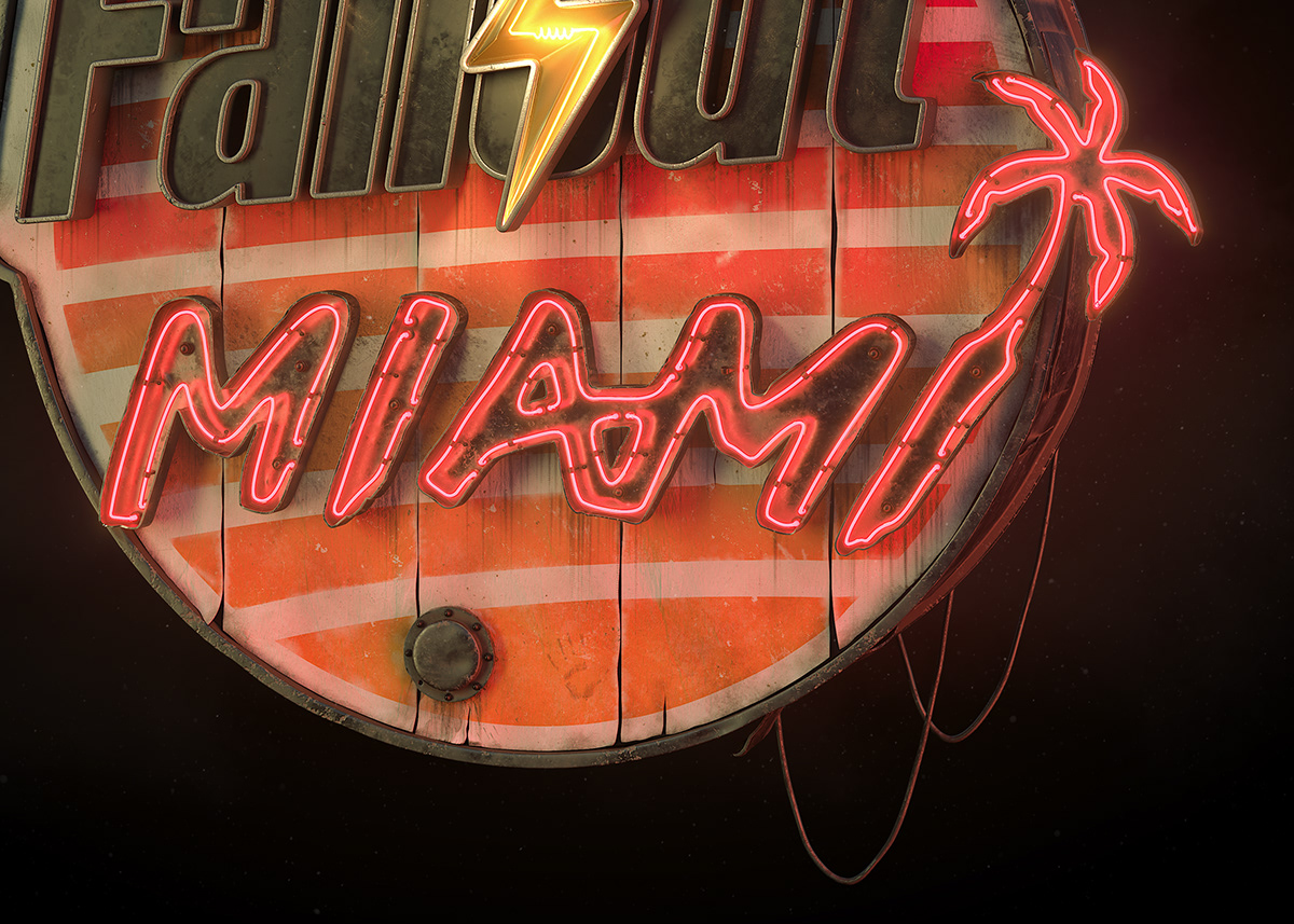 fallout logo ID CGI 3D motion cinema4d neon nuclear miami