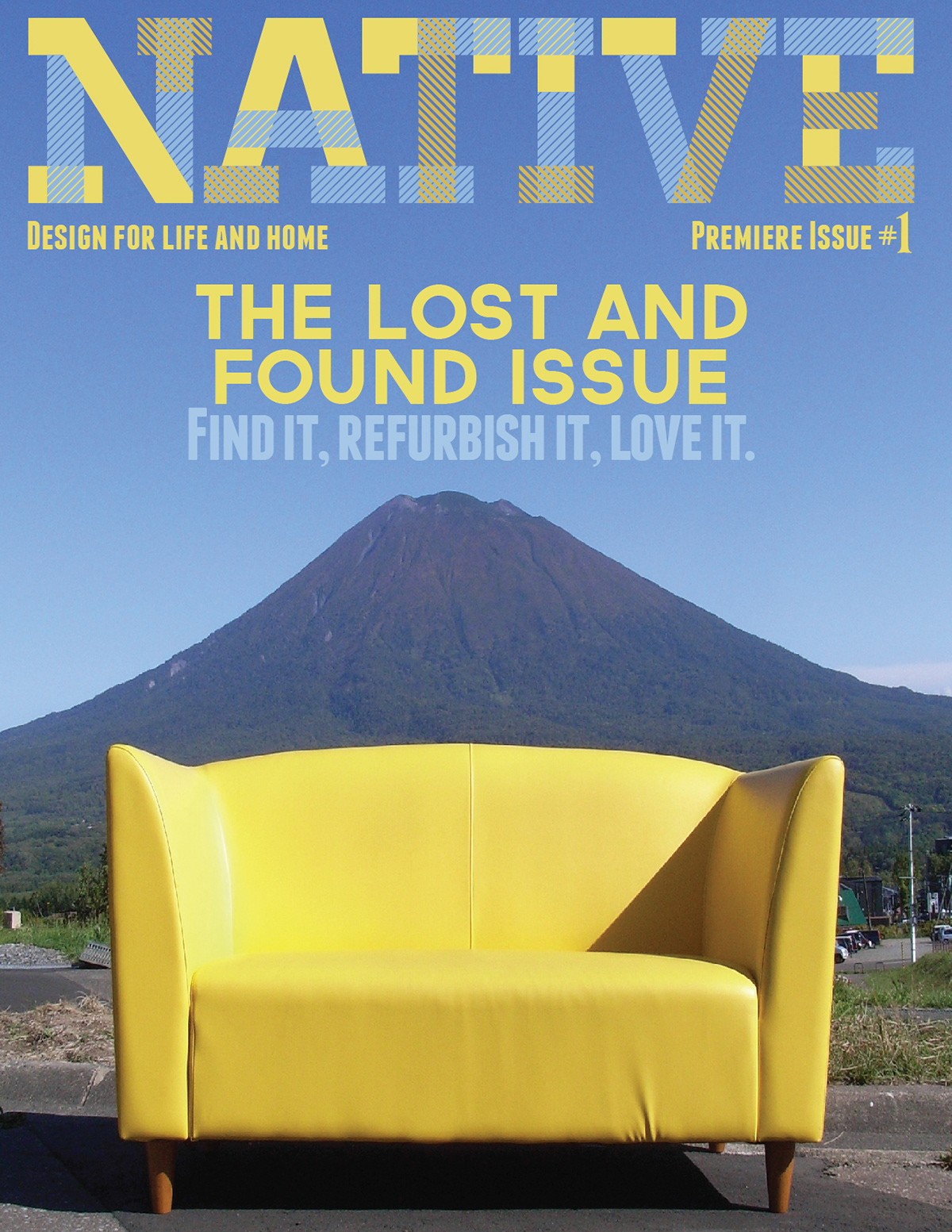 yellow Couch japan fuji mount mountain grass vintage modern magazine Native premiere One home decorating
