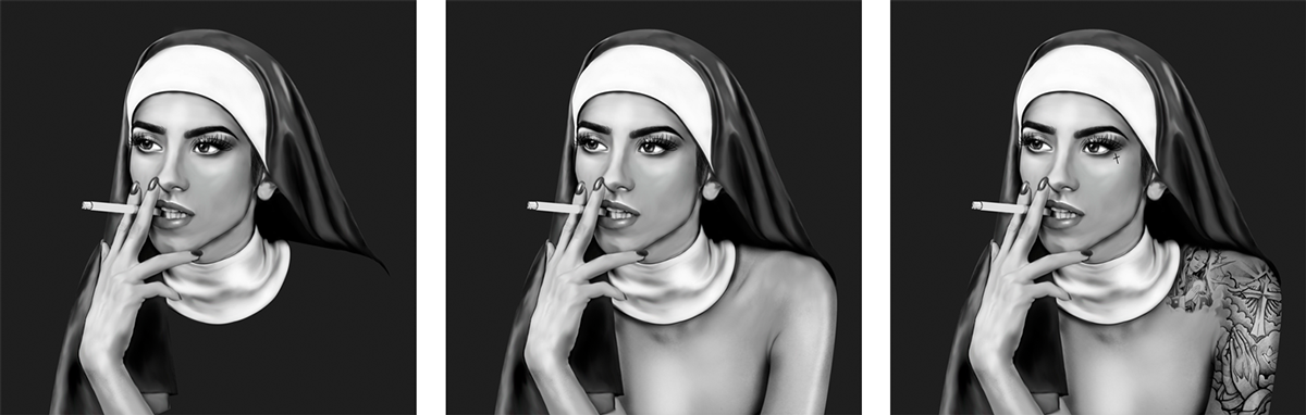 girl tattoo nun religion smoke ink inked