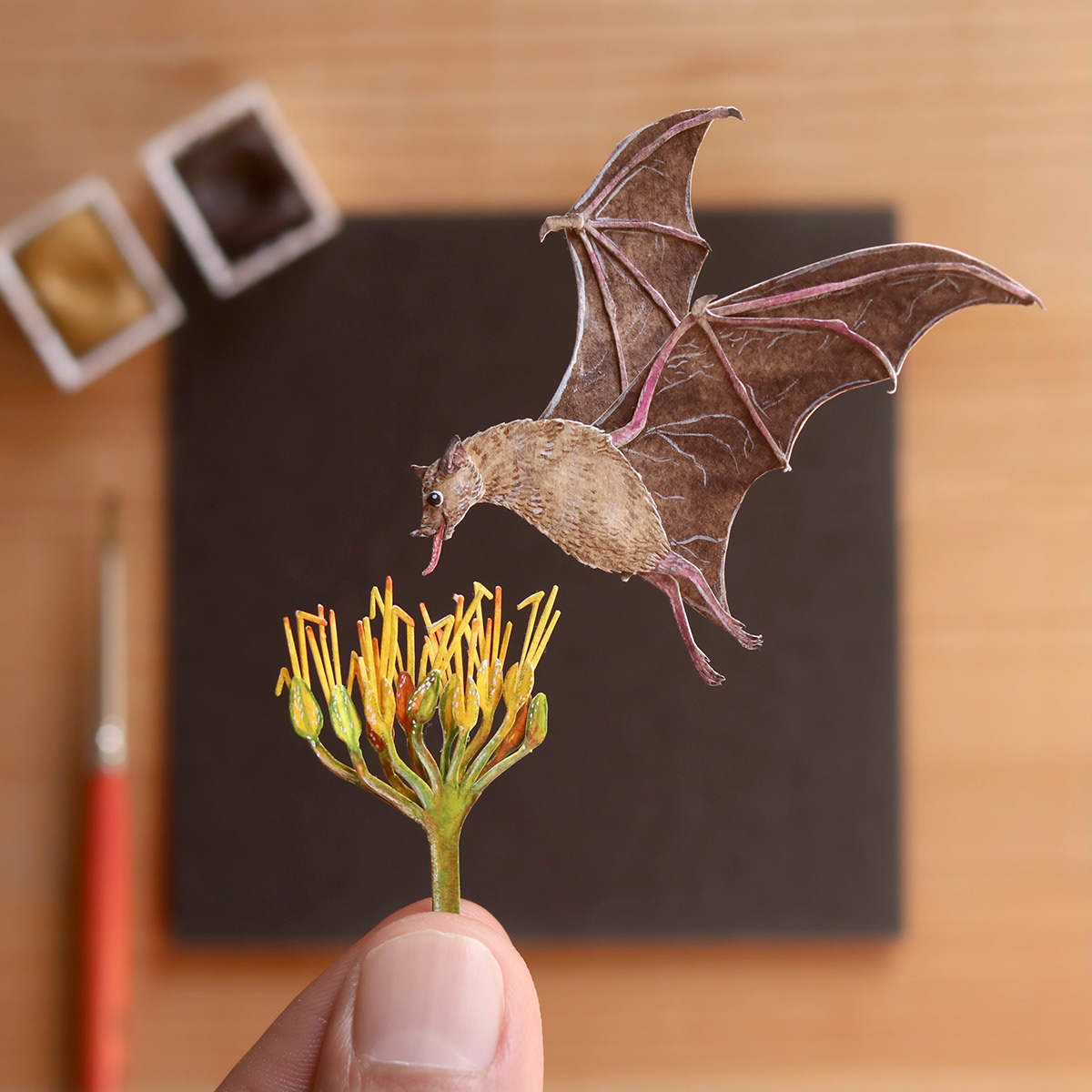 art bees birds butterfly Flowers Miniature paper art paper cut watercolor wildlife art
