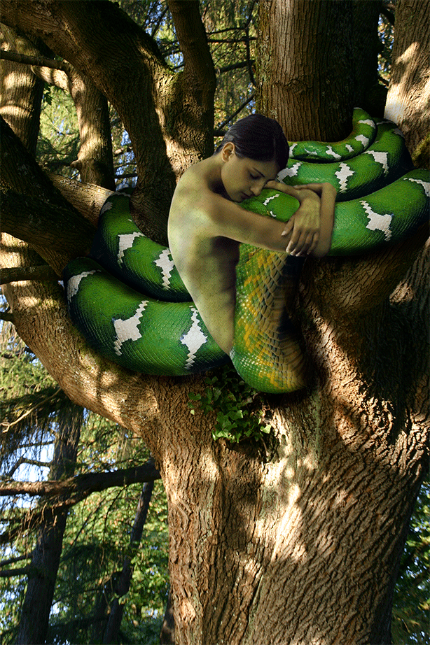 snake Tree  monster Lady woman green displacement boa