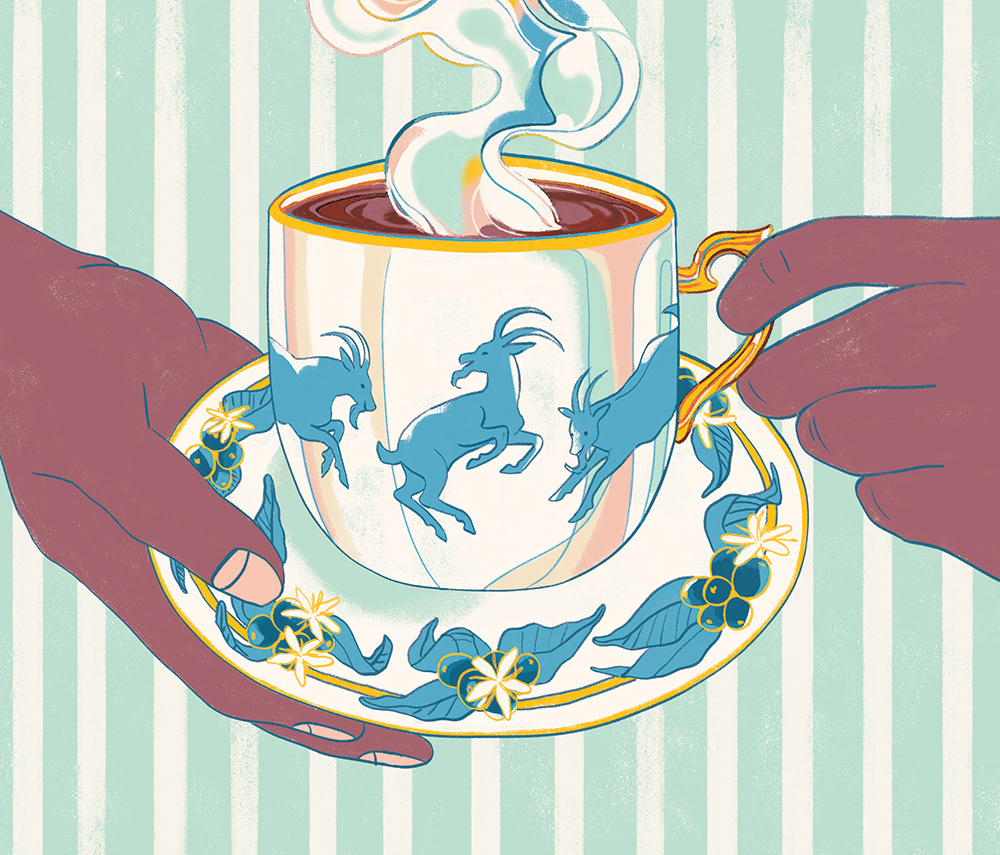 Coffee caffeine editorial coffee beans coffee plant coffee cup goat cup Editorial Illustration goats