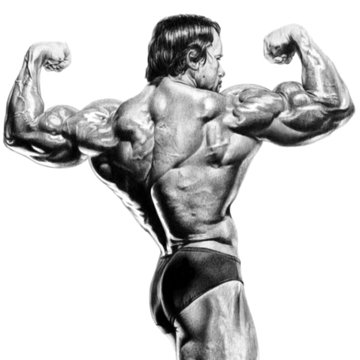 Drawing  realistic black and white Celebrity BodyBuilding posing anatomy fitness workout muscles