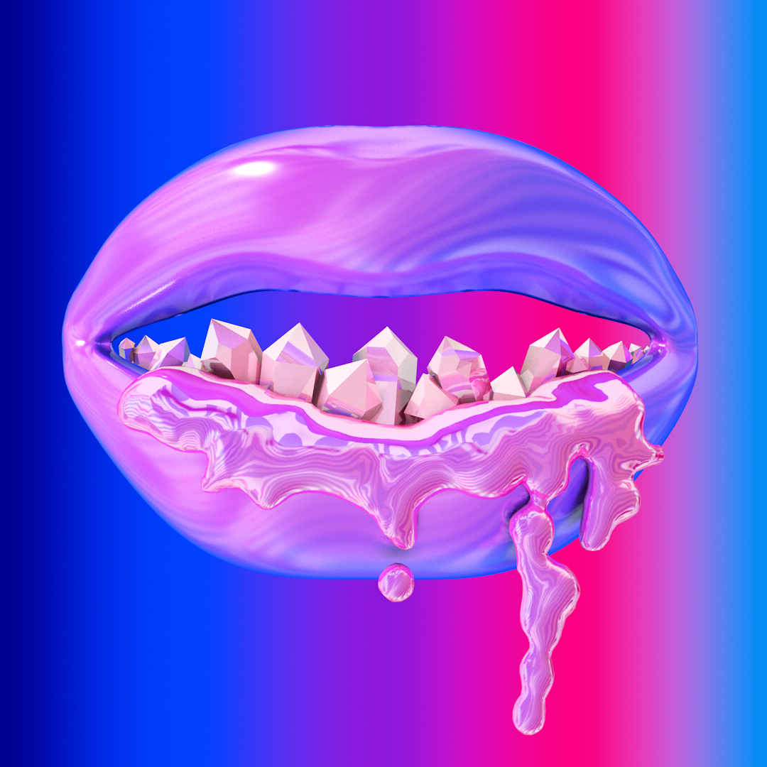 lips crystals Mouth drips goo Liquid Render MoGraph design cinema 4d kiss art abstract Pop Art minimal