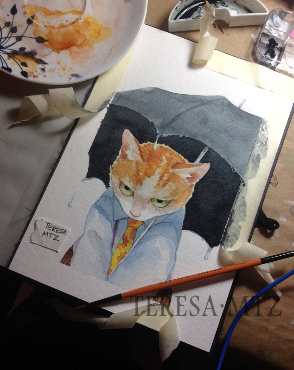 watercolor cats Original Art teresamtz portrait