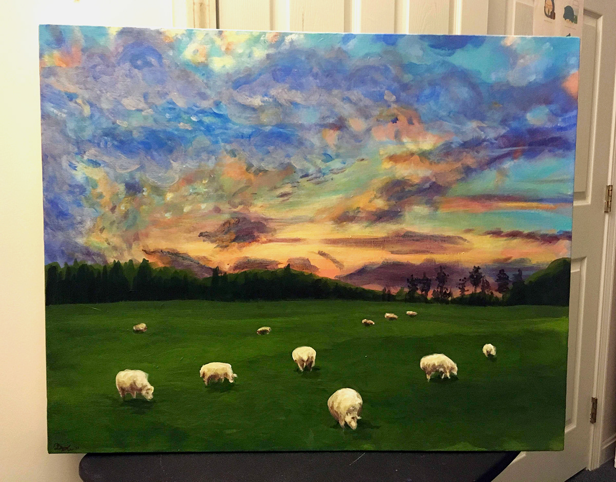 Banff National Park butterly lake Landscape monarch Nature painting   sheep sunset Vermont