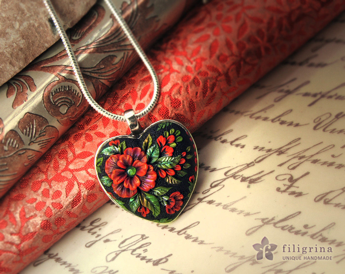 handmade craft polymer clay jewelry Bijou pendant polymer clay applique handsculpted sculpted floral birds Flowers detailed