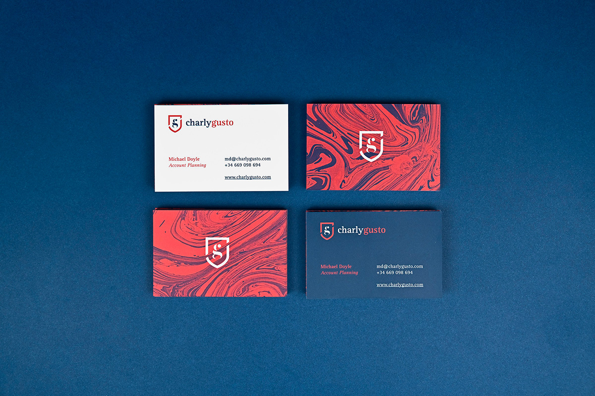 businesscards marbled ebru charly gusto british personalbrand shield pattern red blue Stationery mubien