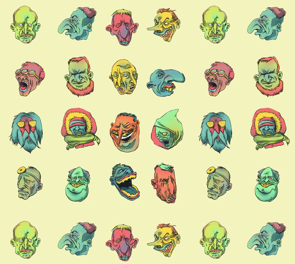 pattern illustrated characters faces