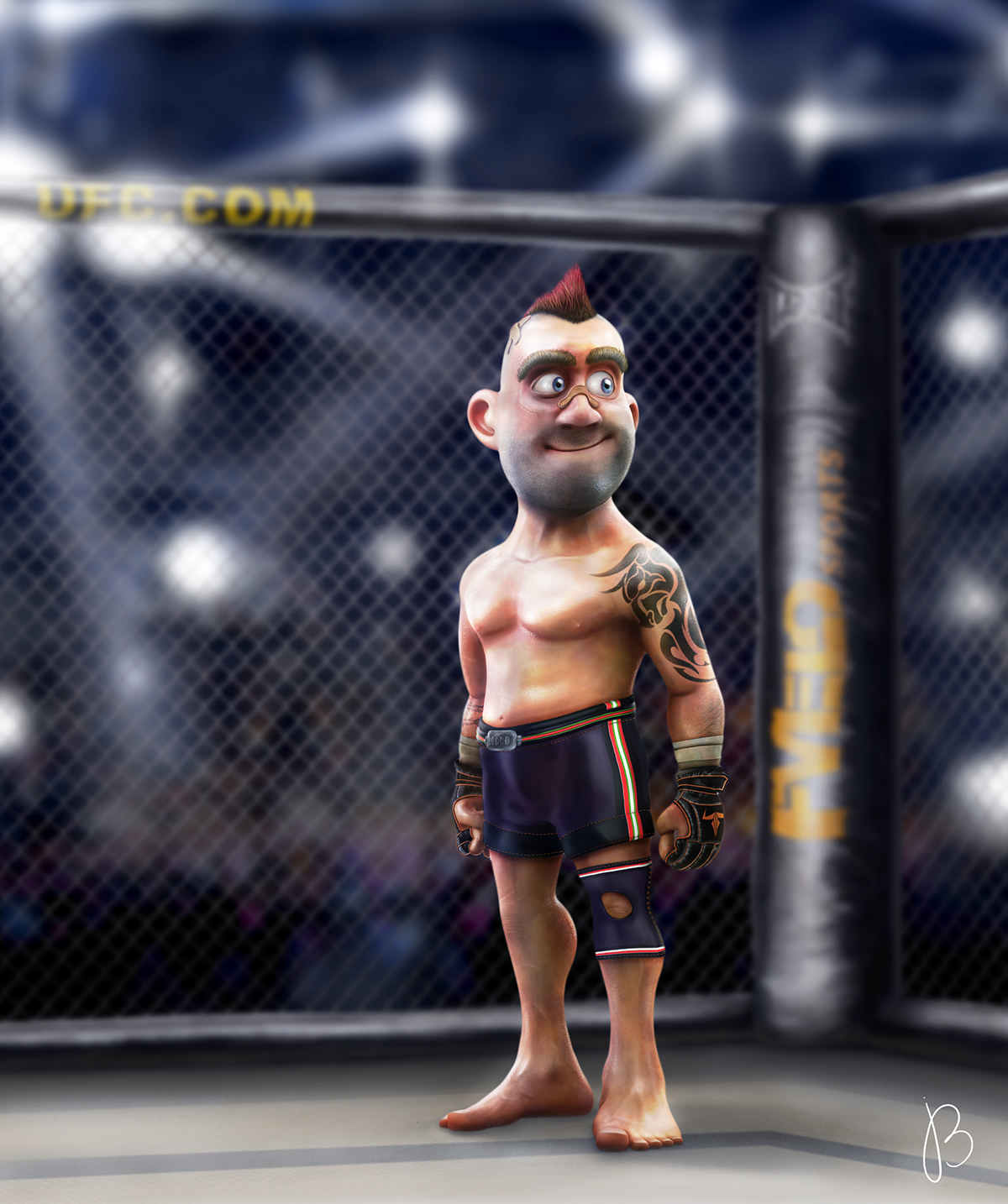 cartoon Wrestler Fighter Character paint over 3d henrique melo