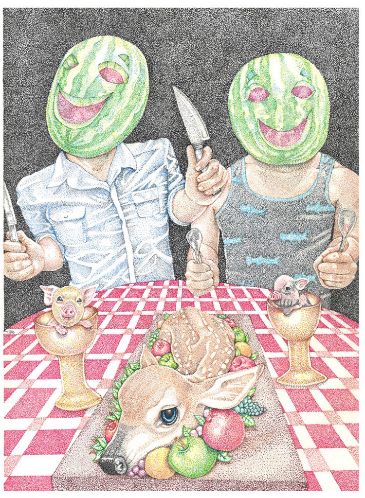 Pointillism dotwork dot work surreal dream melon