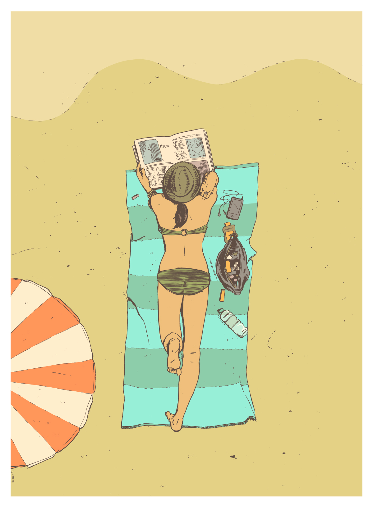 sunbathing sunshine summer beach shadow girl Reading