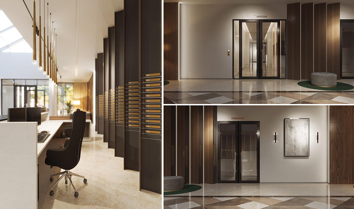 Interior architecture Hall prinzip Russia furniture Render visualization square design