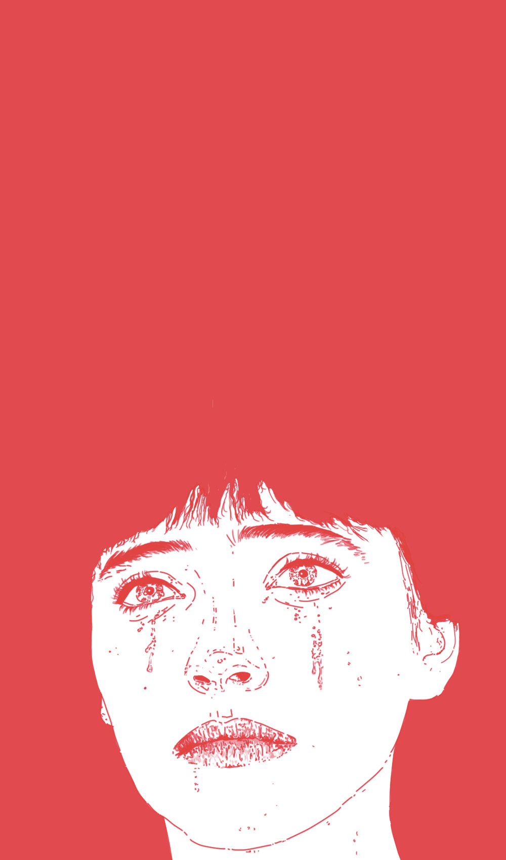 face girl crying tears sad Cry portrait red line digital