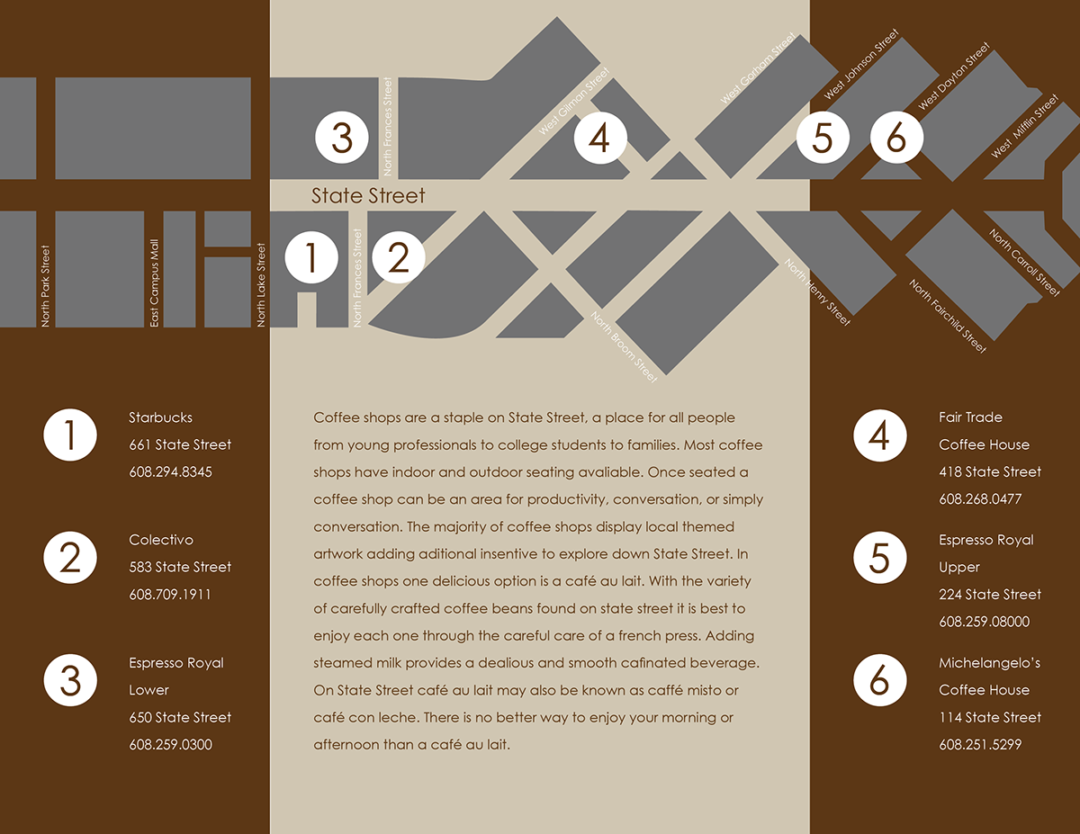Adobe Portfolio brochure Madison Wisconsin beer cider wine Coffee map