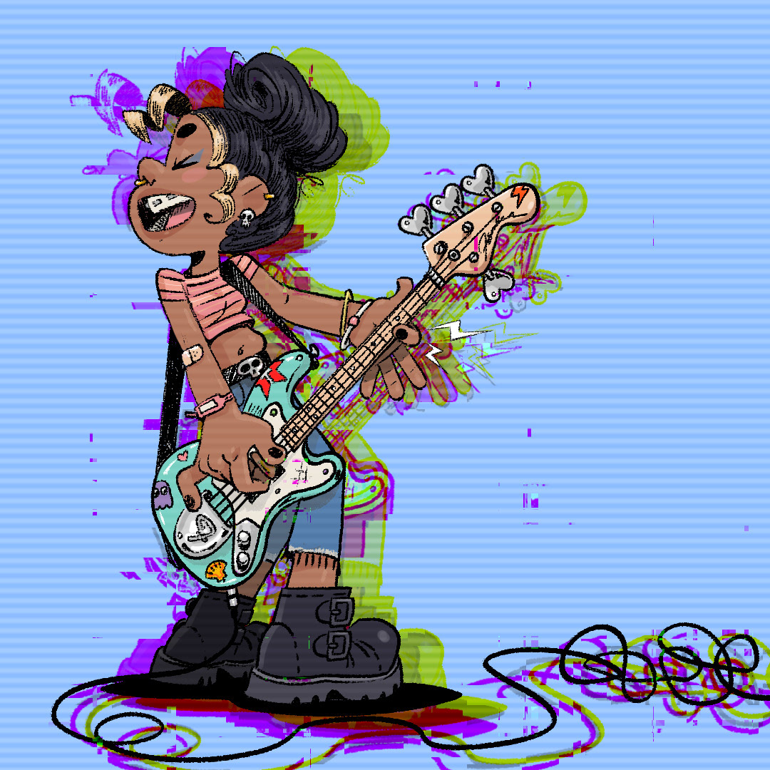 bass fender baixista girl rock Jazz Bass dibujo Ilustração