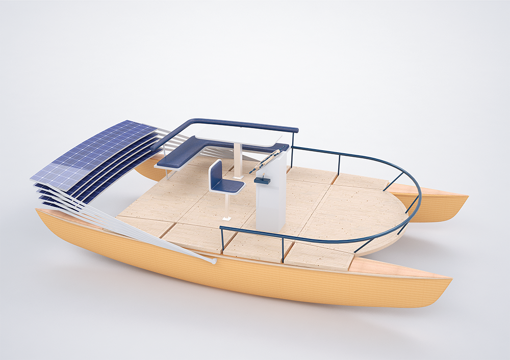 boat catamaran wood design handcrafted epoxy resin multiplatform bending