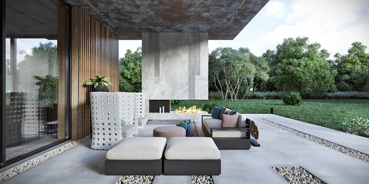 architecture design terrace Outdoor Landscape 3ds Render modern contemporary терраса
