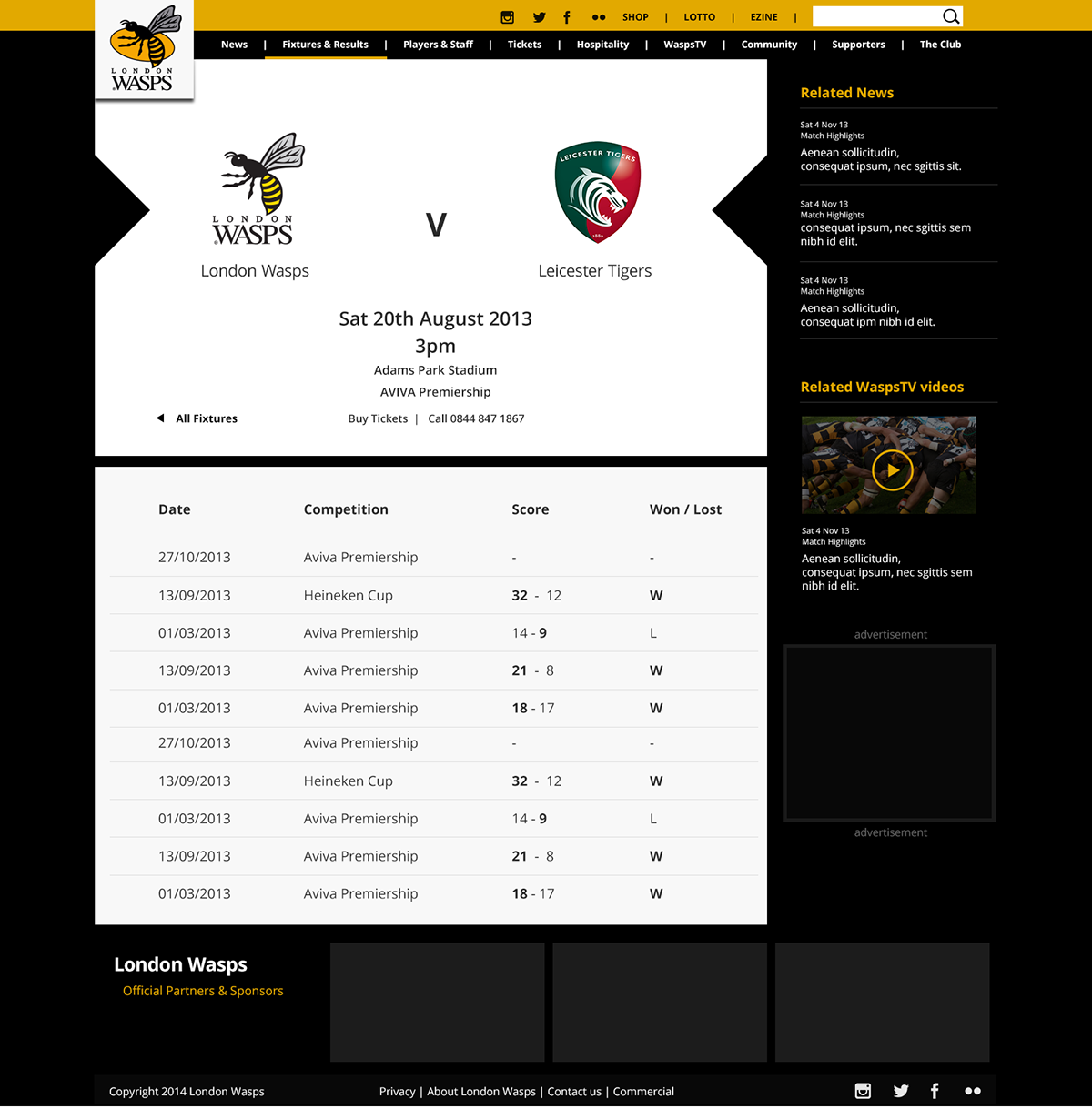 london wasps Rugby responisve Fluid Layout wasps London Rugby Premiership aviva premiership
