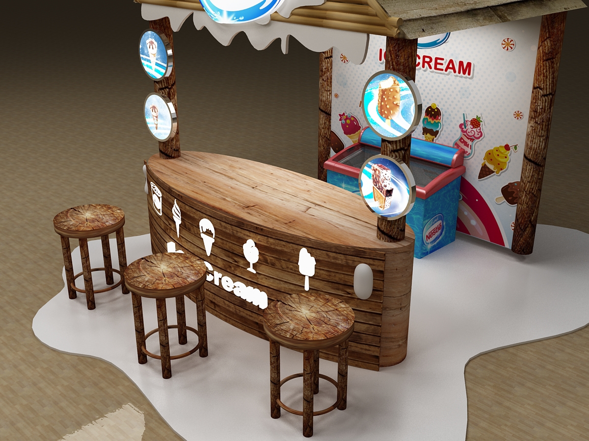 nestle ice cream booth Fast food Kiosk Display Stand gondola Floor Display Interior room logo design Exhibition 