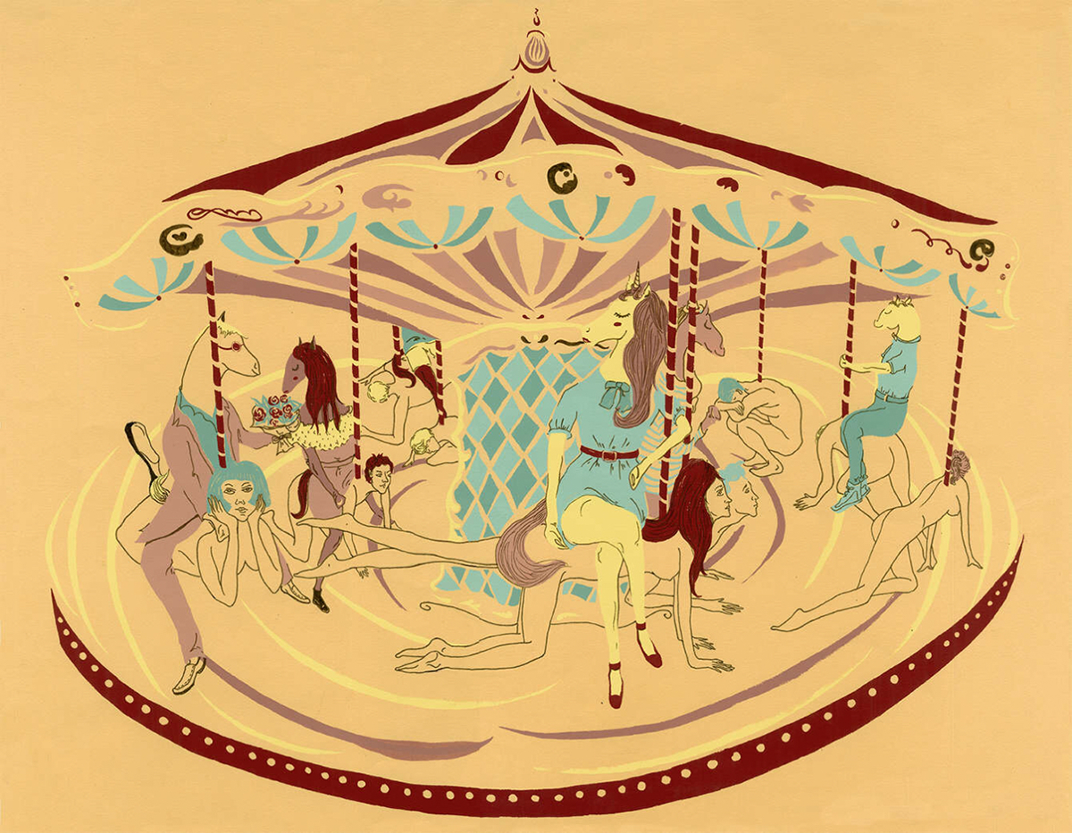 silkscreen horses marrygoround printmaking art artwork