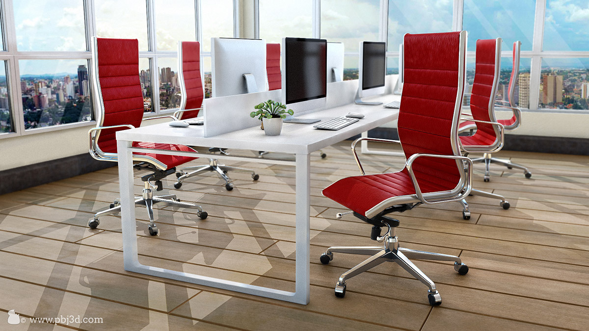 Office 3D chair sunset decoration design Render escritorio enviroment godzilla
