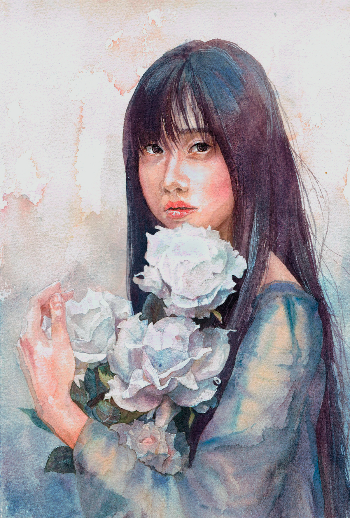 watercolor art portrait woman flower