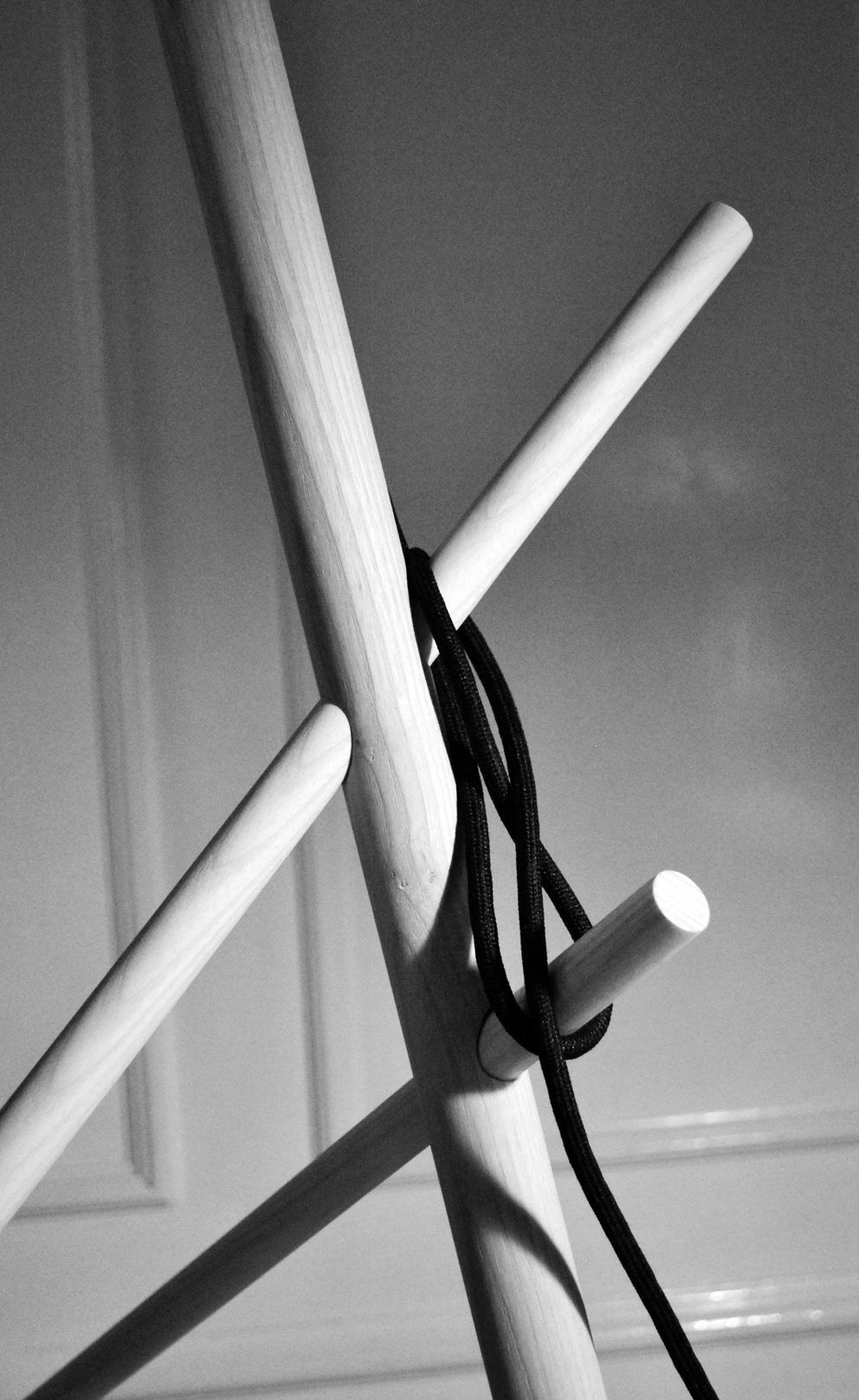 ash wood Round Sticks handmade Hand-planed Linen Cord incandescent bulb standard lamp Lamp Joinery
