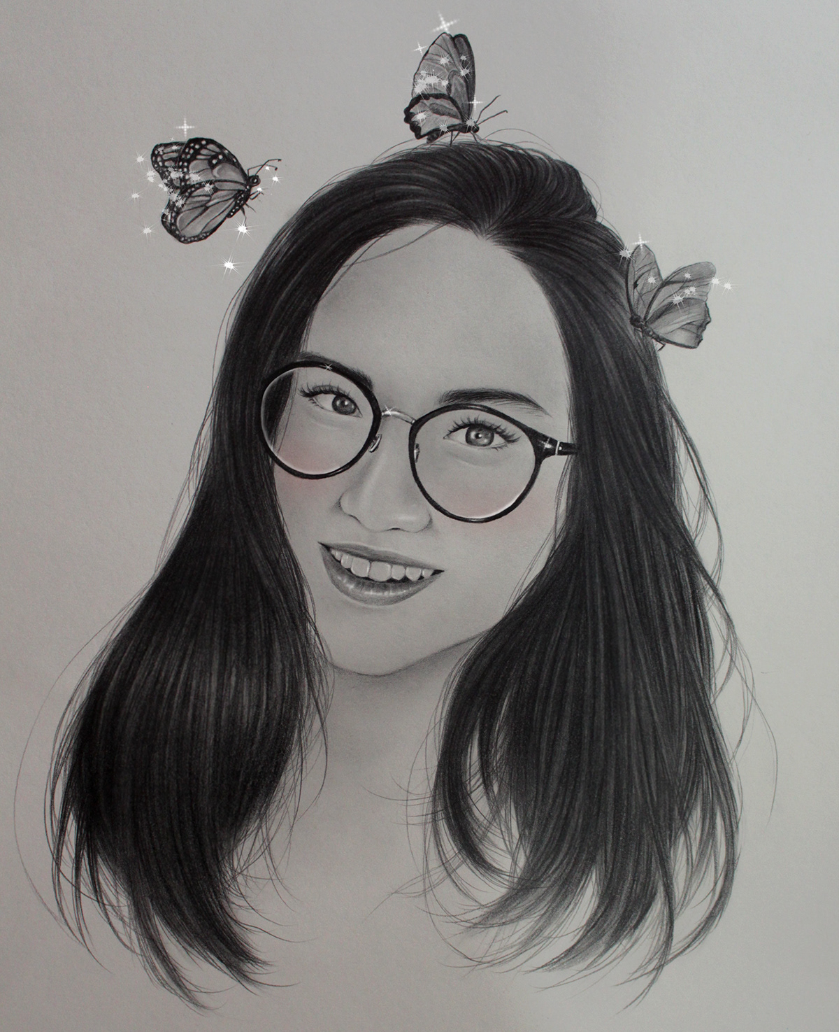 art Beautiful butterfly girl light pencil pencilart pencildrawing portrait
