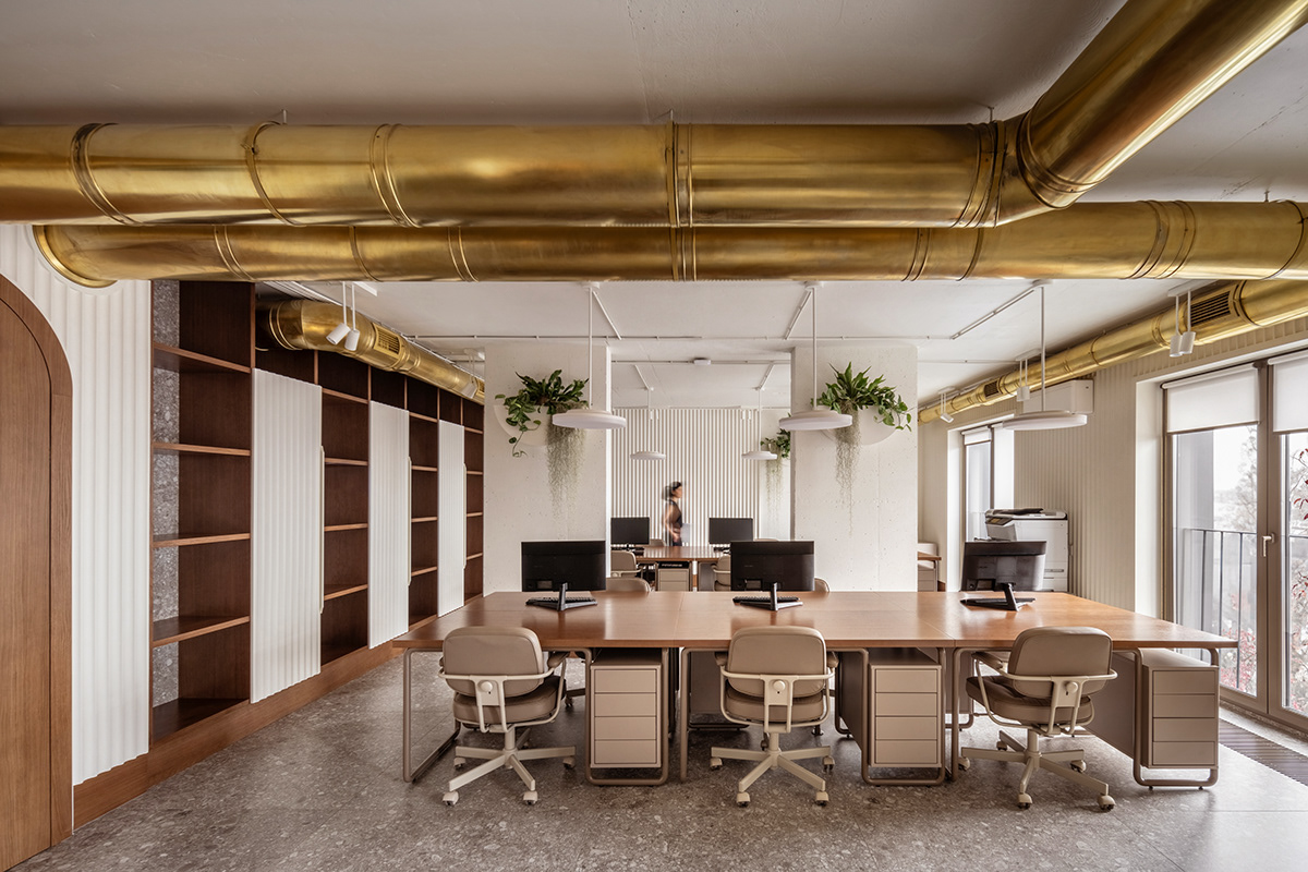 Office Office Design Interior brass interiordesign office furniture industrial design  architectural design ventilation gold