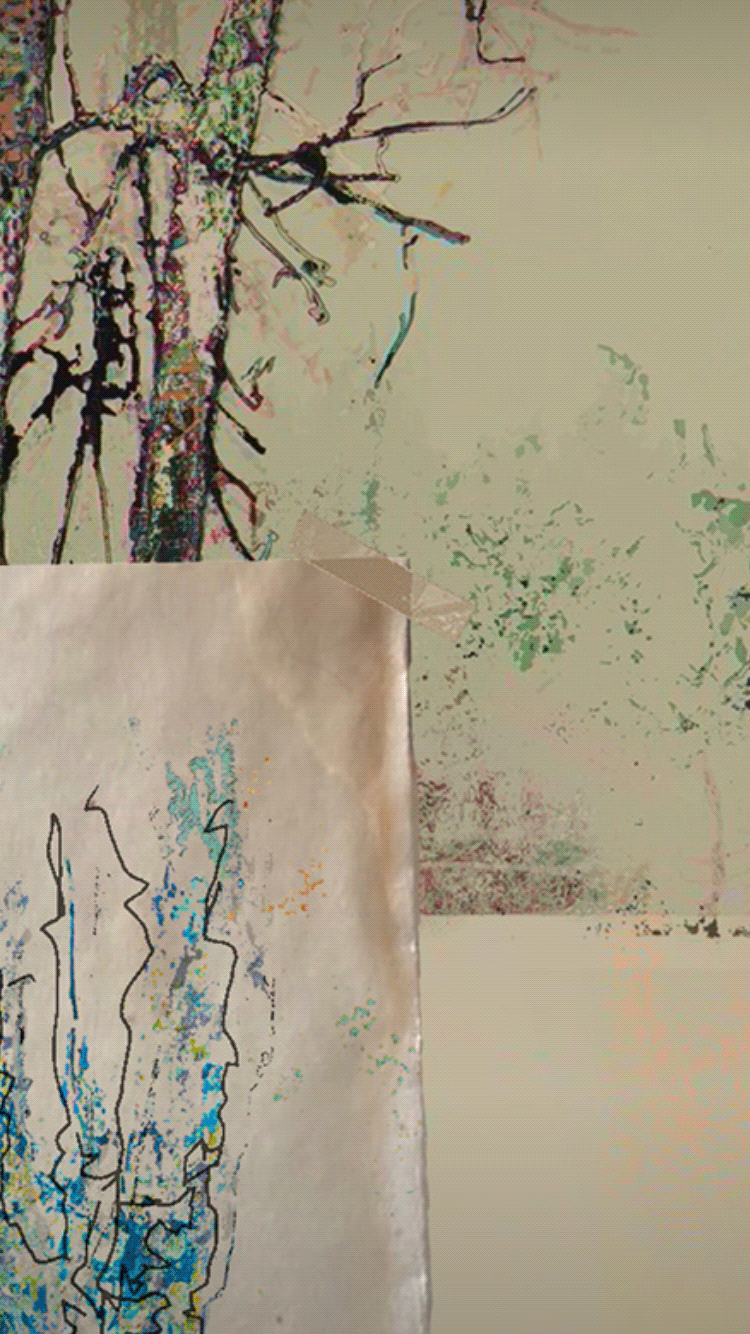 paysage bleu feutre peinture digitale arbre calque Inachevé tronc