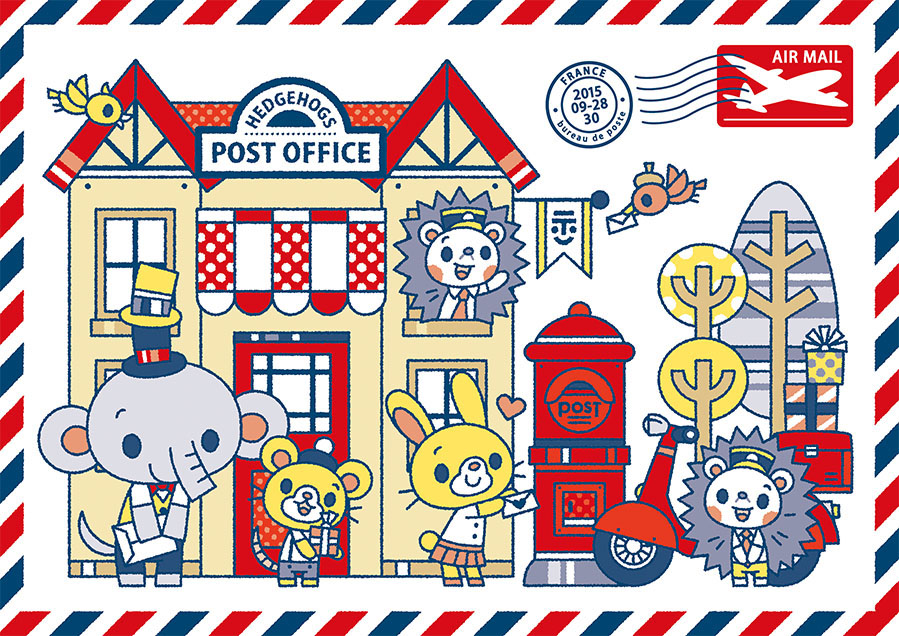 animal Hedgehog post office amusement park pretty autumn airmail crayon Drawing Book japan