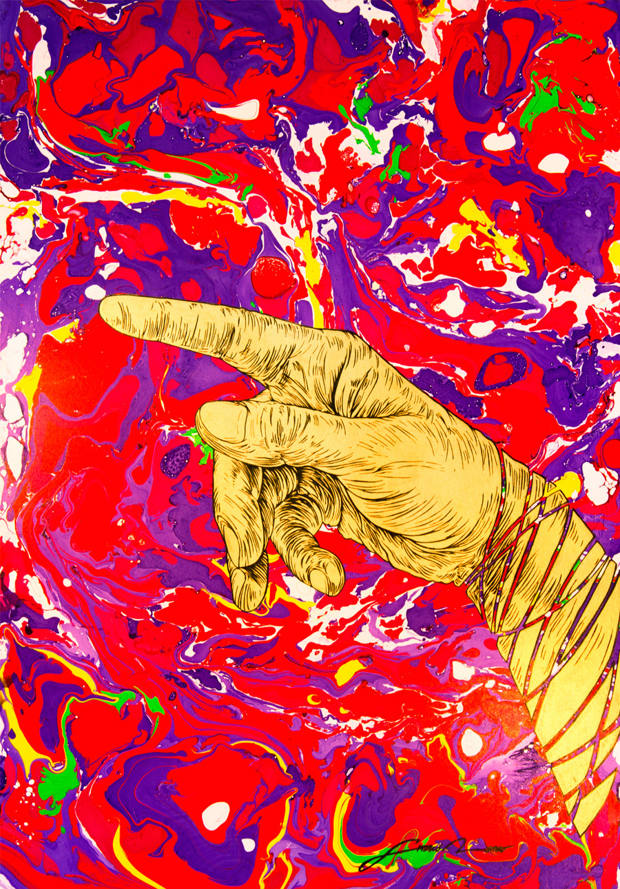 creation FINEART gold hand psychedelic suminagashi paint
