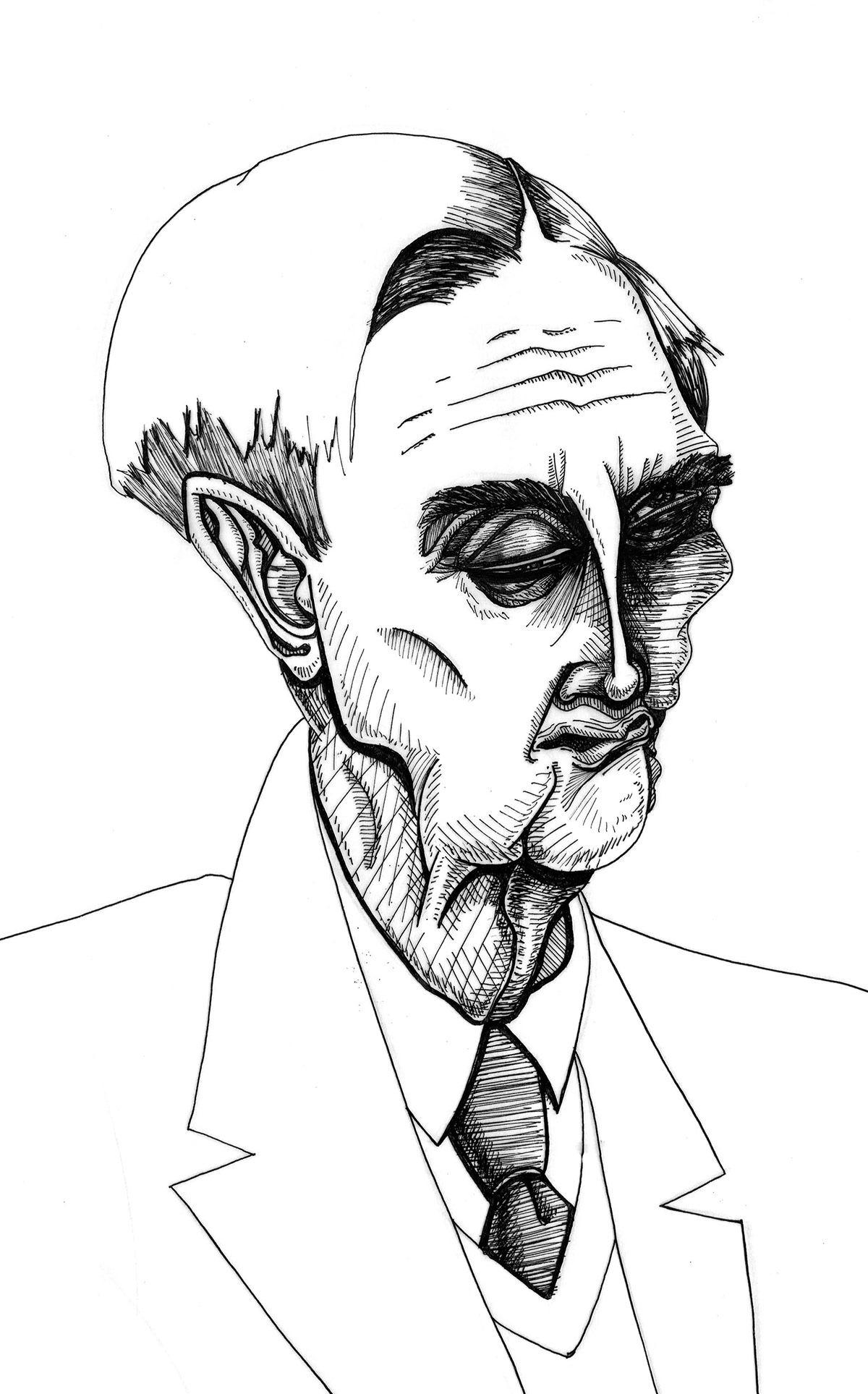 portrait pen and ink e.o. wilson charicature sketch ink Charlie Rose