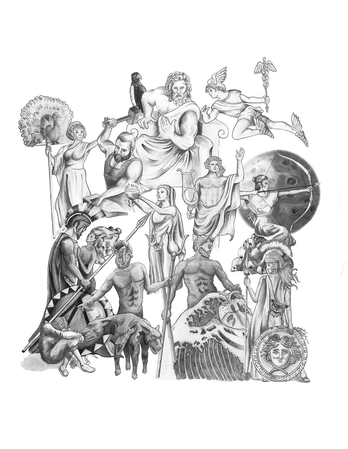 zeus roma tattoo God ancien antique greek athen athena Jupiter hermes ares poseidon composition characters