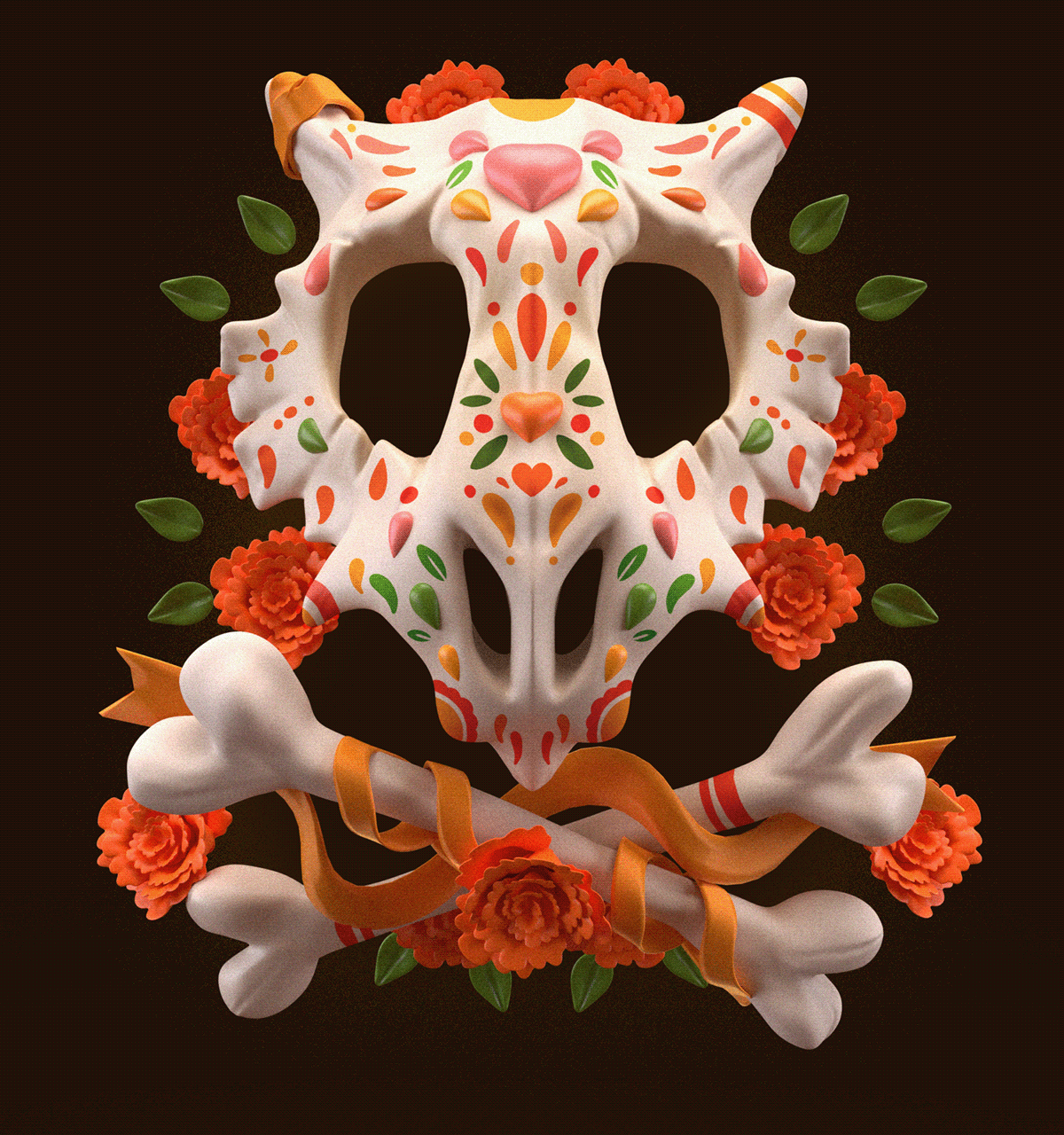 mexico colors 3D vector Dia De Muertos skull skeleton culture catrina prehispanic
