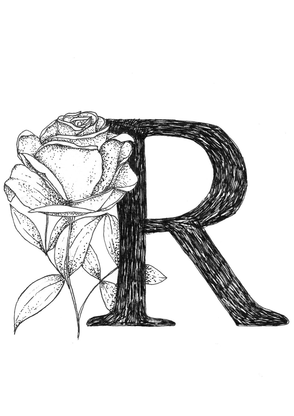 alphabet lettering botanical Flowers Pointillism black and white follow charity