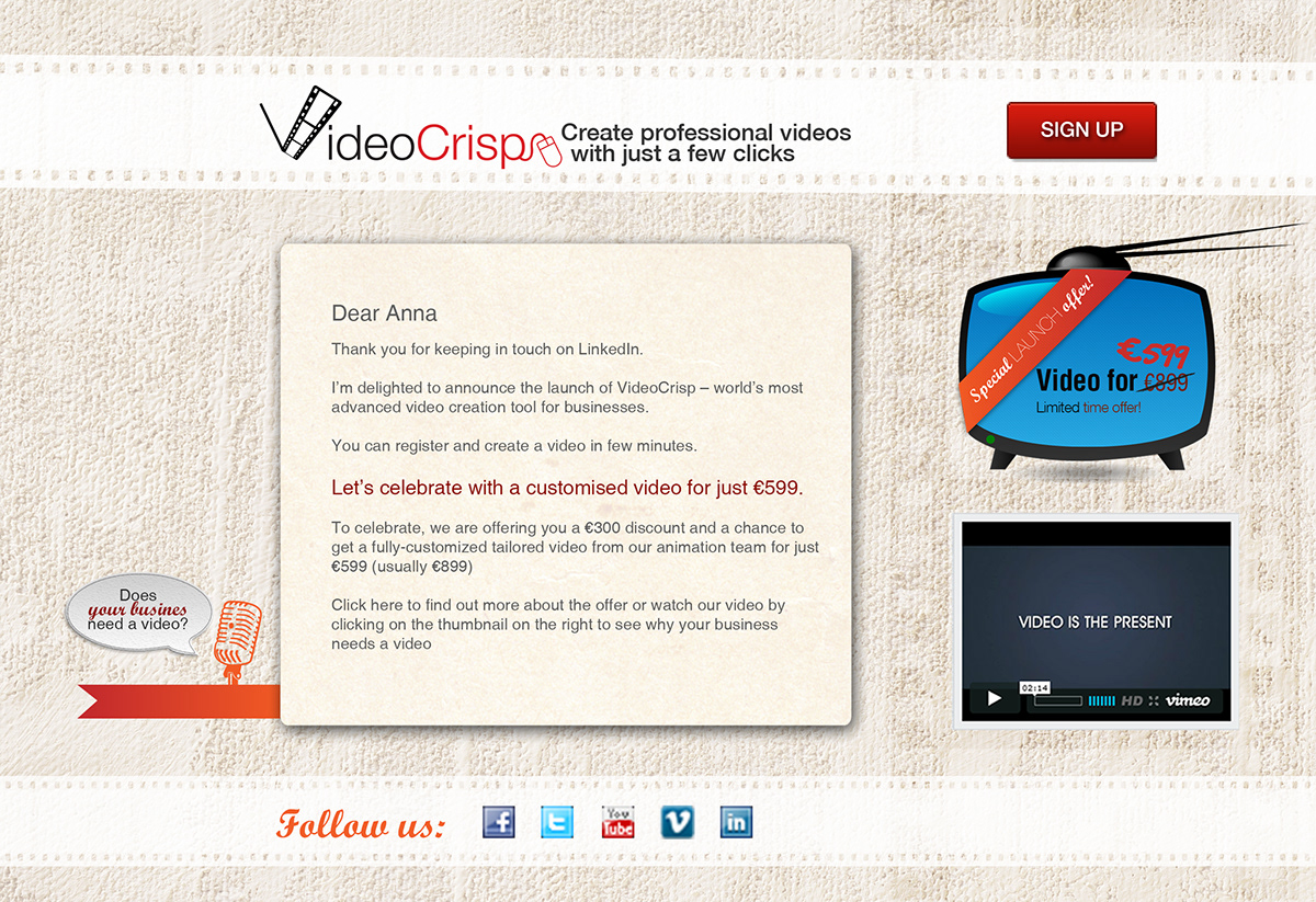 video creation tool VideoCrisp cloud based Web design Promotion offer special