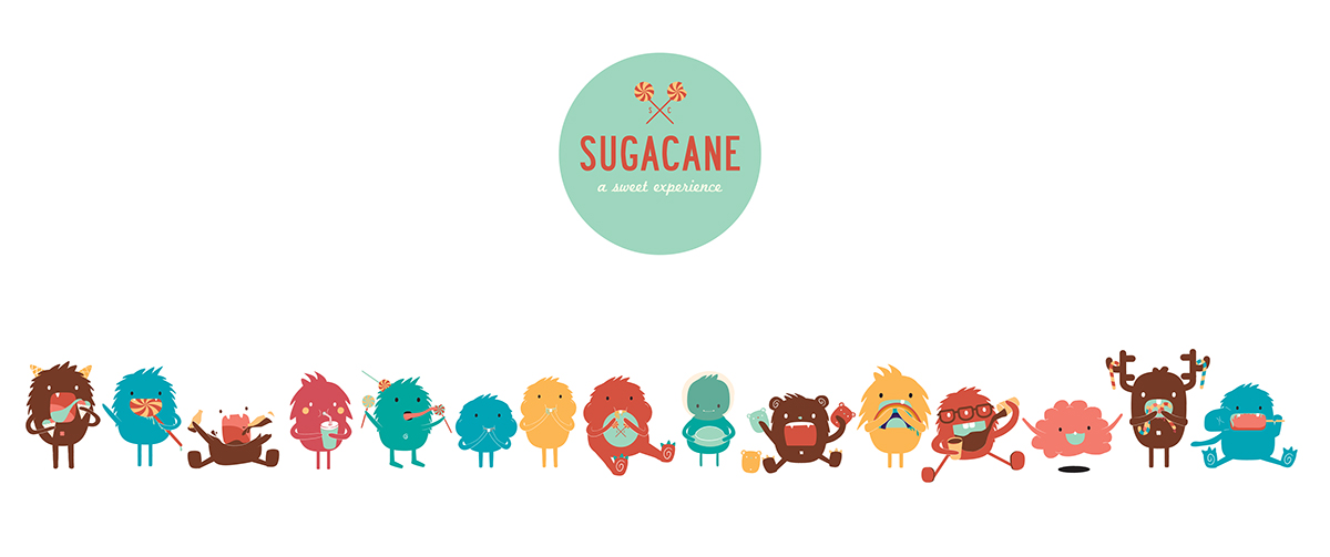 sugacane  sweet shop  branding  advertising   Packaging  Monsters   Character Design jars