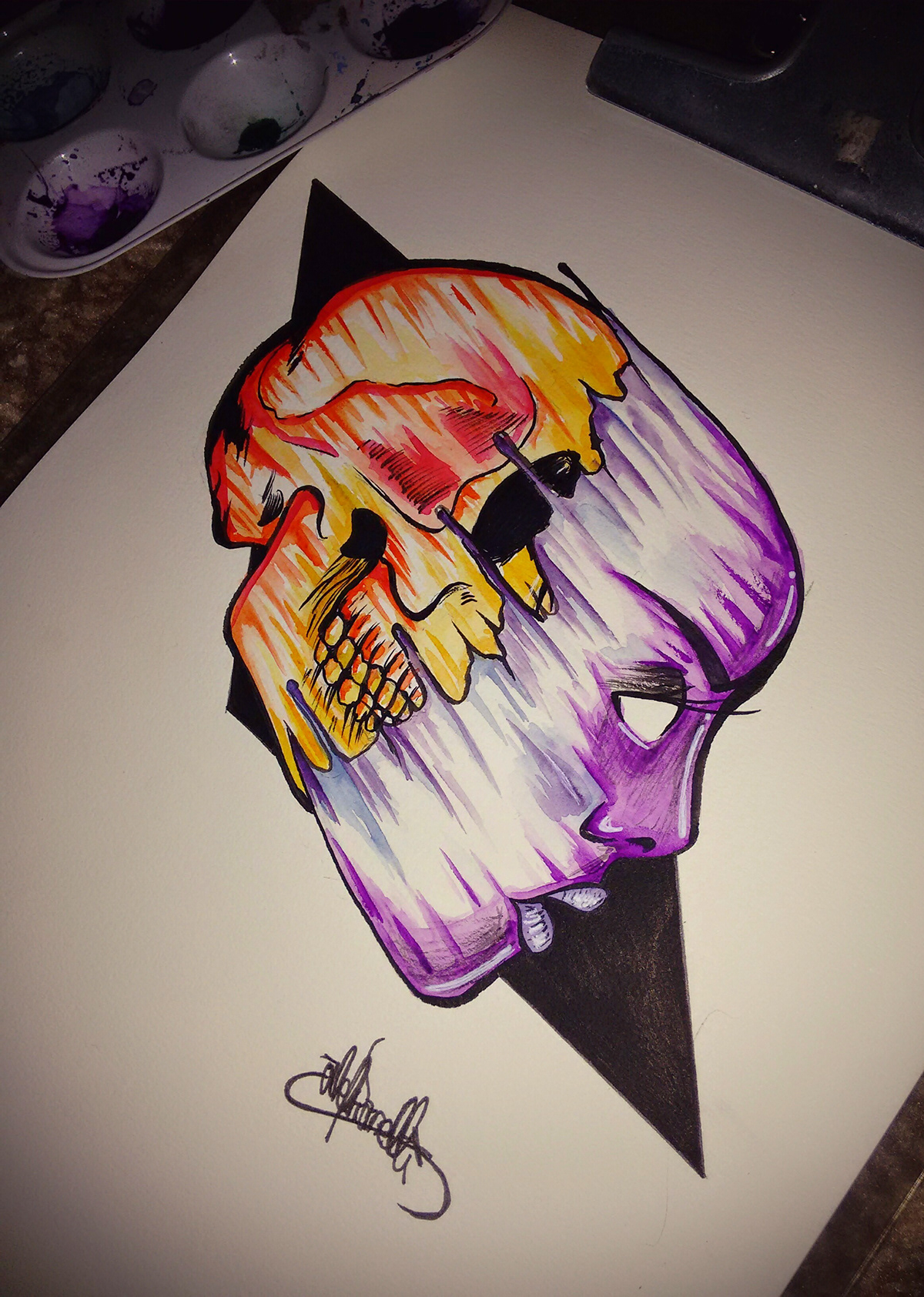 watercolor groot suicide girl skull tattoo