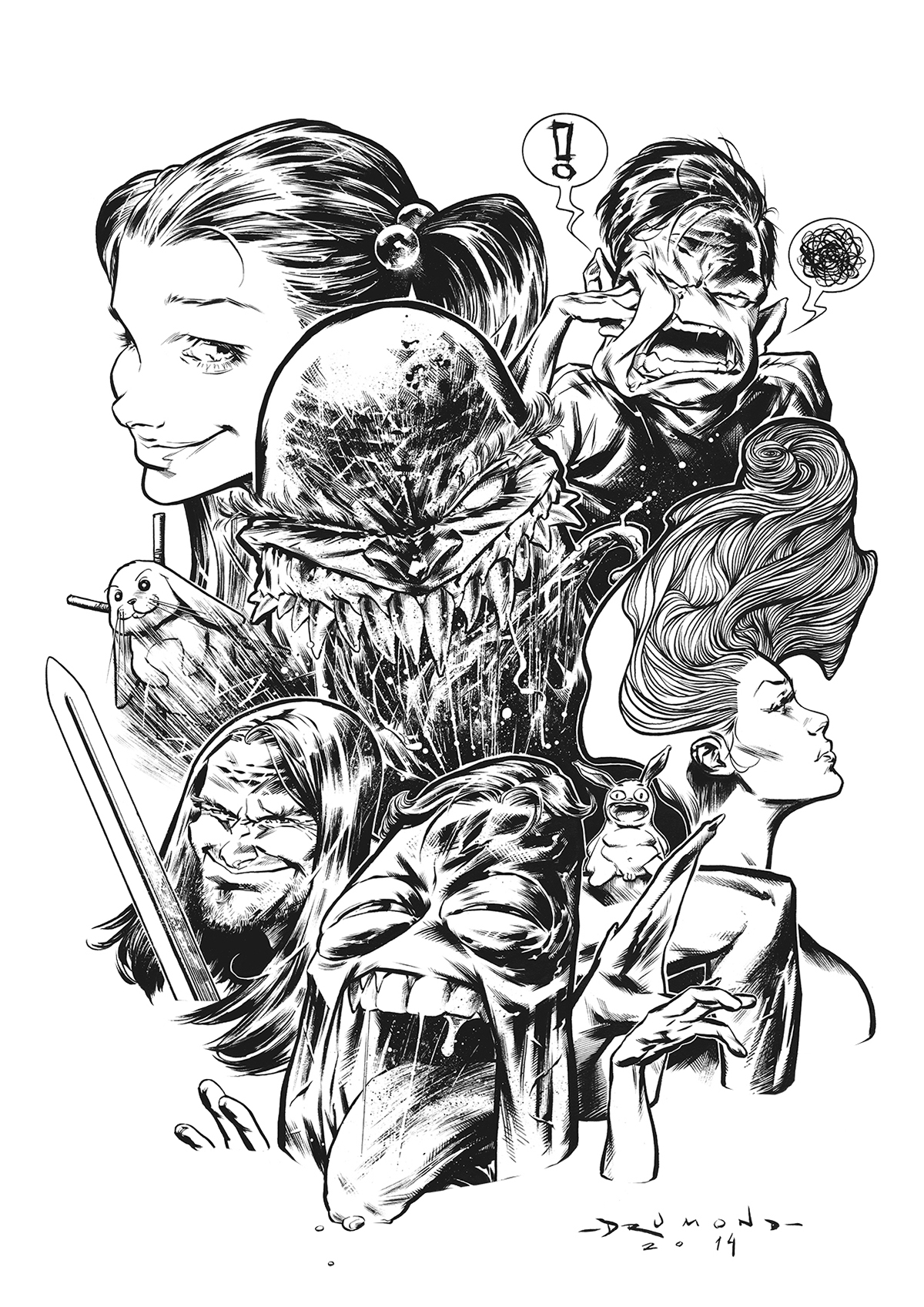 Web mag cover ink online free comics characters mix design brush pen nib girl monster