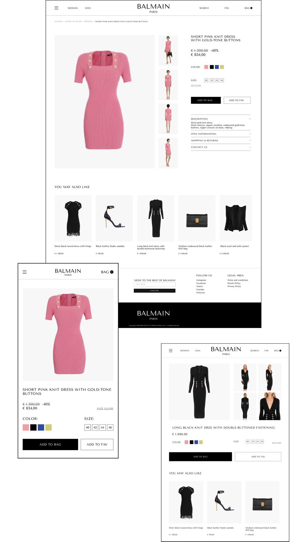 Balmain concept e-commerce Fashion  Minimalism mobile redesign store ux/ui Website