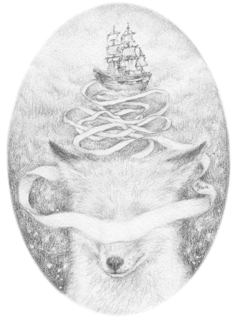 aetherios pencil intricate beauty dreams feminine delicate animals FOX owl hair