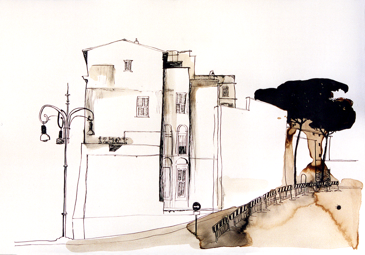 Coffee ink street scape canvas