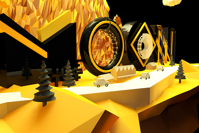 Low Poly triangle moon typographic yellow journey