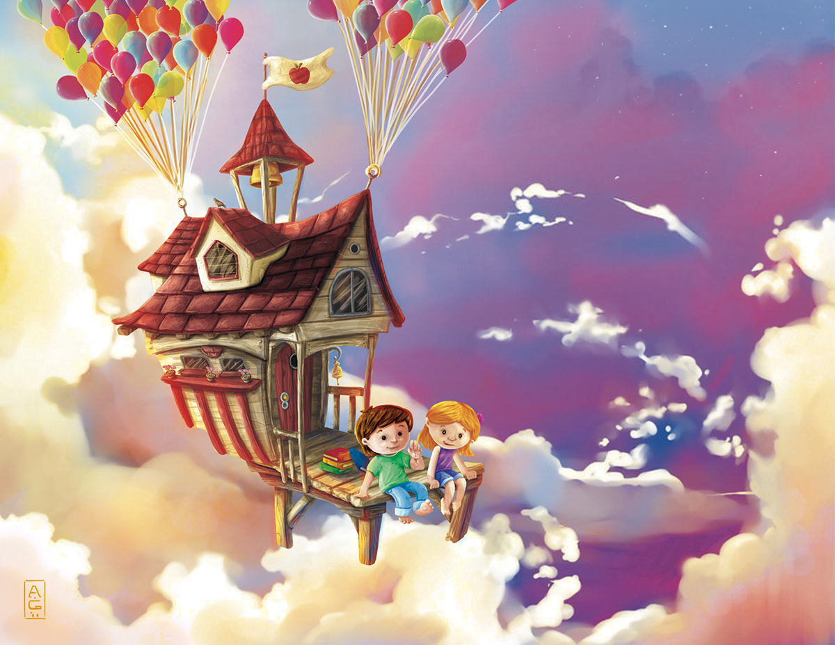 book cover book balloons kids floating house